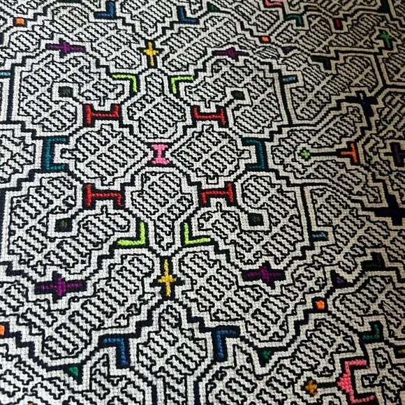 Colorful Peruvian shipibo hand embroidered Geometric Patterned Textile